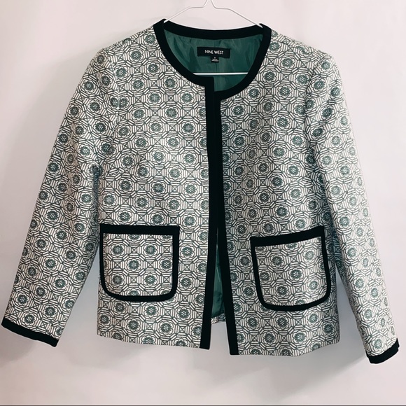 NWOT NINE WEST Green Embroidered Open Blazer - Picture 4 of 4